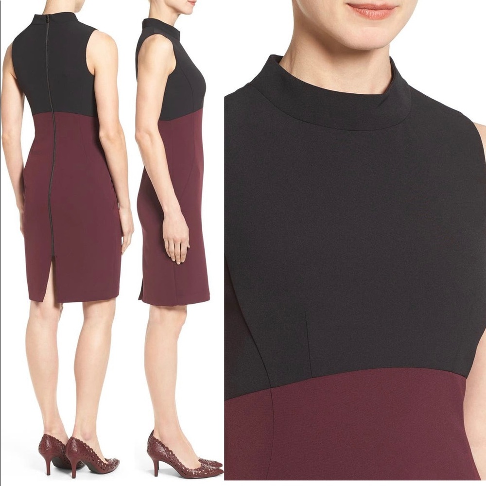 Halogen colorblock mock neck sheath dress